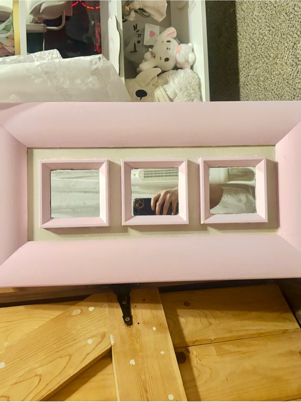 Pink Triple-Window Wall Mirror by